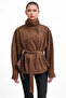 Zr Model Women's Suede Belted Stand Collar Oversized Suede Jacket