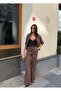 Women's Brown Bomber Jacket and Pants Two-Piece Set - 3