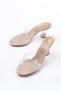 Zri̇n-619 Nude Patent Leather Transparent Strappy Transparent Heeled Round Toe Women's Slippers