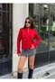 Women's Red Button Detailed Zippered Knitwear Cardigan