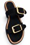 Women's Black Double-Strapped Gold Buckle Flat Sole Stylish Daily Slippers - 5