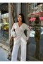 Women's Beige Side Buckle Double-Breasted Suit - 5