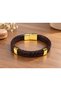 Zervano Browngold Brown Leather Men's Bracelet - Double Braided with Gold Tone Metal Detail - 3