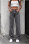 High Waist Anthracite Palazzo Jeans Lycra Smoked Denim Trousers