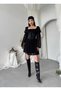 Women's Black Mini Dress with Corsage Detail, Chiffon Sleeves, Lace-Up and Flounces - 6