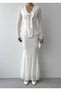 Women's Ecru Midi Lace V-Neck Bow Detailed Long Sleeve Peplum Dress - 2