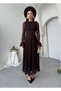 Women's Brown Lace Midi Dress High Neck Long Sleeve A-Line Guest Dress - 8