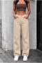 Women's Beige Loose Super High Waist Lycra Jeans Trousers