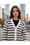 Buttoned Striped V-Neck Knitwear Cardigan - 3