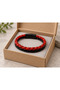 Rovellis Crimsonline Red Black Leather Men's Bracelet - Double Braided Design - 3