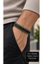 Urbello Ferncoil Black Green Leather Men's Bracelet - Shiny Beaded Spiral Design