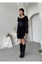 Women's Black Mini Dress with Corsage Detail, Chiffon Sleeves, Lace-Up and Flounces - 8