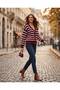 Buttoned Striped V-Neck Knitwear Cardigan - 5