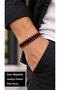 Saldieri Rubycoil Black Red Leather Men's Bracelet - Metal Beaded Spiral Design