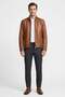 Men's Cognac Genuine Leather Stand Collar Jacket - 4
