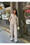 Women's Beige Side Buckle Double-Breasted Suit - 3