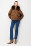Suede Coat with Fur Inside and Pocket on the Inside, Brown - 5