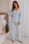 Reported Viscose Buttoned V-Neck Lace Long Sleeve Patterned Pajama Set - 2