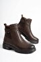 Kontesa Side Buckle Zippered Women's Genuine Leather Boots Brown Skin - 2