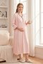 Pink V-Neck Black Ribbed Buttoned Maternity and Postpartum Nightgown - Breastfeeding Compatible