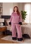 New Season Women's Velvet Crew Neck Plush Detailed Special Design Long Sleeve Plus Size (Oversize) Pajama Set - 5