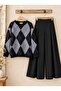 Diamond Patterned Black-Grey Knitwear Sweater - 2