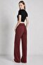 Women's Burgundy H02 Elastic Waist, Striped Front, Wide Leg Sweatpants - 3
