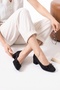 Leslie Black Suede Bow Women's Thick Heeled Shoes - 2