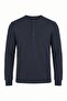 Men's Navy Blue 6211 Buttoned Collar Waffle Sweatshirt - 4