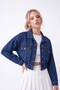 Denim crop jacket with elastic waist blue