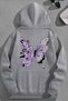 Unisex 3 Thread Cotton Gray Lilac Butterfly Print Loose Fit Sweatshirt Hoodie