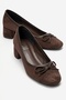 Leslie Brown Suede Bow Women's Thick Heeled Shoes