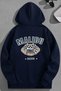 Unisex 3 Thread Cotton Navy Blue Malibu Print Loose Fit Sweatshirt Hoodie