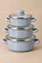 6-Piece Enamel Cookware Set – 12/14/16 cm Gray 3-Piece Cookware Set with Glass Lids