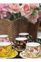 Colorful Porcelain Coffee Cup Set for 6 People - Gold Gilded Floral Pattern - 2