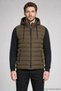 Men's Khaki Slim Fit Puffer Vest with Removable Hood and Zipper Pockets