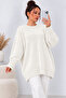 Women's Crew Neck Balloon Sleeve Oversize Knitwear Tunic Sweater 25788
