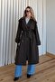 Mustard Plaid Patterned Long Trench Coat - 9738