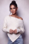 Asymmetrical Batwing Sleeve Embellished Soft Knit Sweater - 3