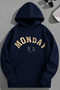 Unisex 3 Thread Cotton Navy Blue Monday Print Loose Fit Sweatshirt Hoodie