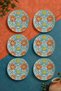 Set of 6 Glass Tea Plates – Geometric Turquoise Orange Patterned 12 cm – 6 Tea Plates