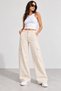 Women's Cargo Pocket Cream Palazzo Jeans High Waist Wide Leg Jeans - 2
