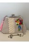 Flower bouquet themed 100% hand embroidered linen light vintage bag measuring 23x15 cm. - 4