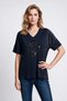 V-Neck Pleated Embellished Tunic with Embroidery Appliques