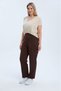 Women's High Waist Carrot Cut Stretch Fabric Pants - Brown 10XL - 3
