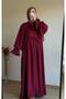 Adriana Crepe Sleeve Detailed Burgundy Hijab Dress