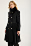 Stand Collar Fur 8 Button Pleated Coat - 3