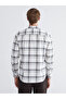 Regular Fit Long Sleeve Plaid Gabardine Men's Shirt - 4