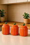 3-Piece Orange Lidded Striped Porcelain Jar Storage Set 400 Ml, Tea Sugar Coffee Salt with Label Gift - 2