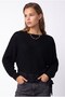 7065 Women's Tie-Detail Bat Sleeve Combined Knit Sweater Black - 2